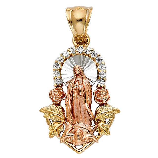 14K Two-Tone Gold Our Lady of Guadalupe Roses Medal Pendant on white background - Italian Fashions