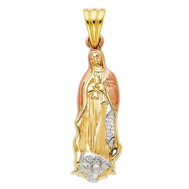 14K Tricolor Gold Our Lady of Guadalupe Figural Pendant on white background - Italian Fashions