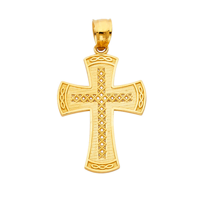 14K Yellow Gold Engraved Celtic-Style Cross Pendant