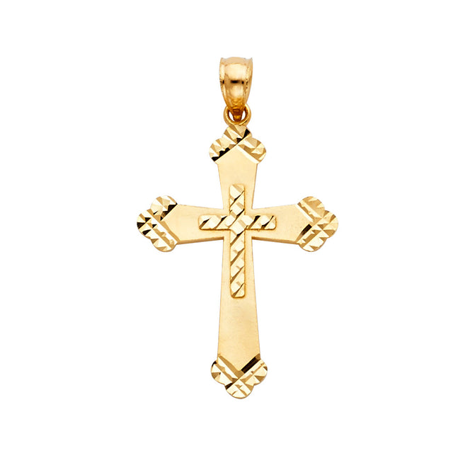 14K Yellow Gold Flared-End Engraved Cross Pendant