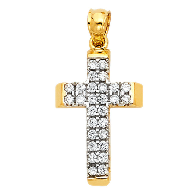 14K Two-Tone Gold Half-Set Cross Pendant