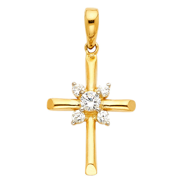 14K Yellow Gold Starburst Center Cross Pendant