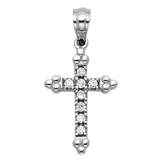 14K Gold Beaded-End Cross Pendant