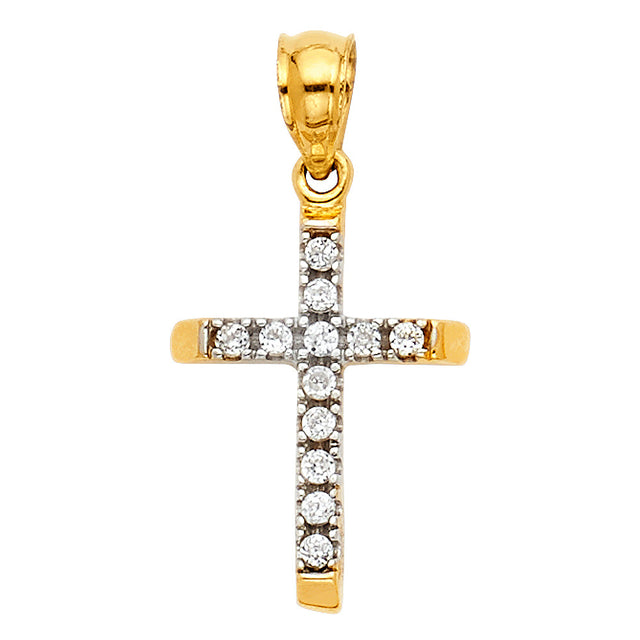 14K Two-Tone Gold CZ Cross Pendant