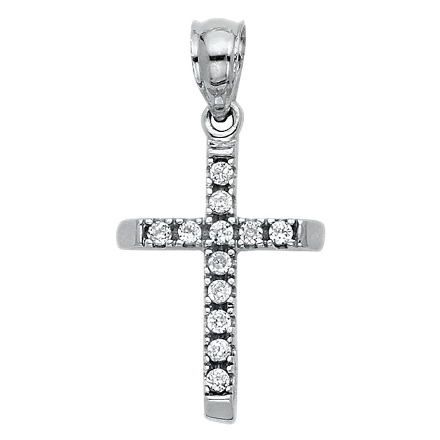 14K White Gold Pave Cross Pendant