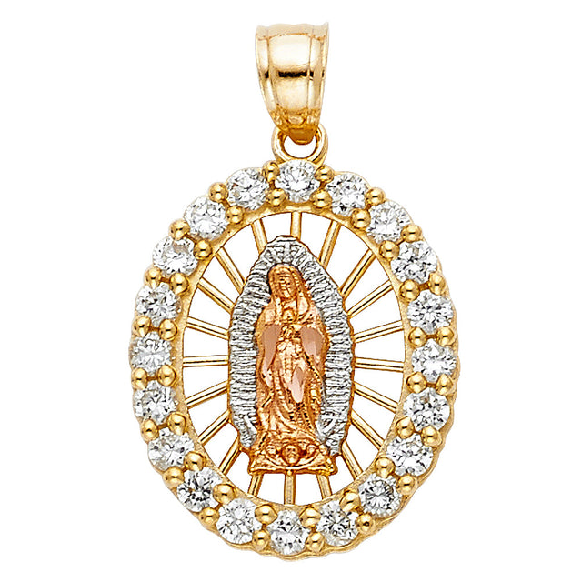 14K Tricolor Gold CZ Our Lady of Guadalupe Pendant