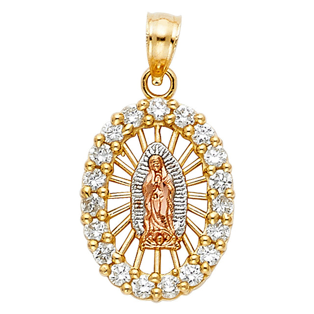 14K Tricolor Gold CZ Our Lady of Guadalupe Pendant