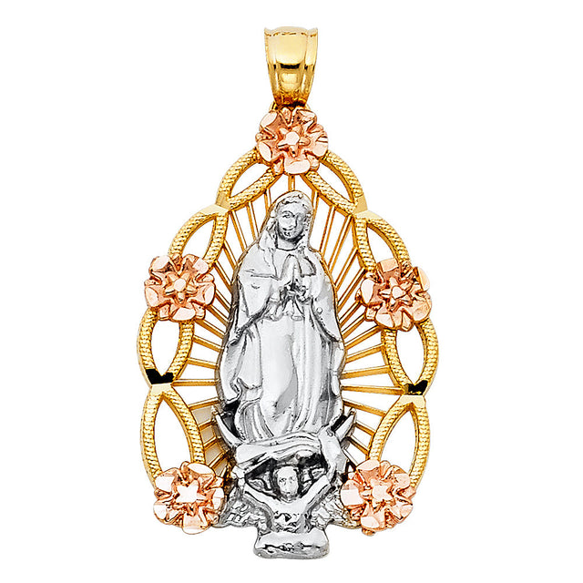 14K Tricolor Gold Our Lady of Guadalupe Pendant