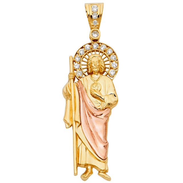 14K Two-Tone Gold CZ St. Jude Thaddeus Pendant