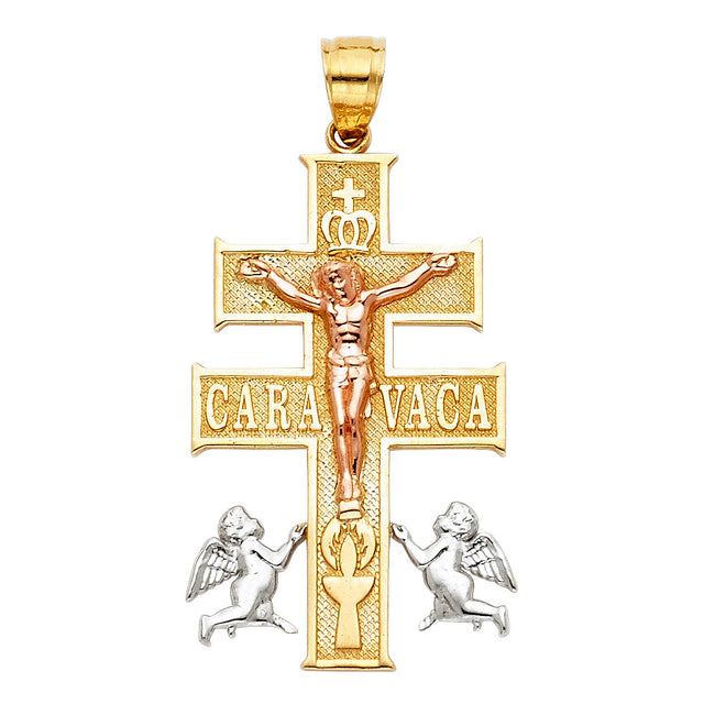 14K Tricolor Gold Cross of Caravaca Pendant