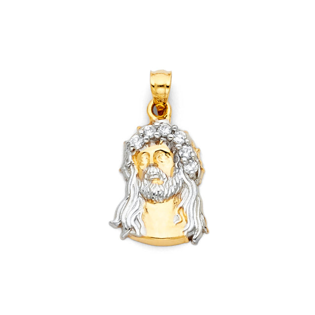 14K Two-Tone Gold CZ Jesus Christ Head Pendant