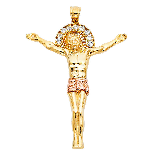 14K Two-Tone Gold CZ Jesus Christ Body Pendant