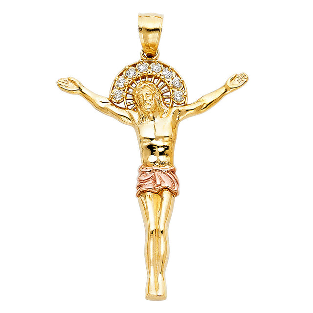 14K Two-Tone Gold CZ Jesus Christ Body Pendant