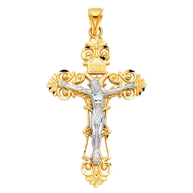 14K Two-Tone Gold Cut-Out Crucifix Pendant