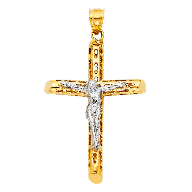 14K Two-Tone Gold Cut-Out Crucifix Pendant