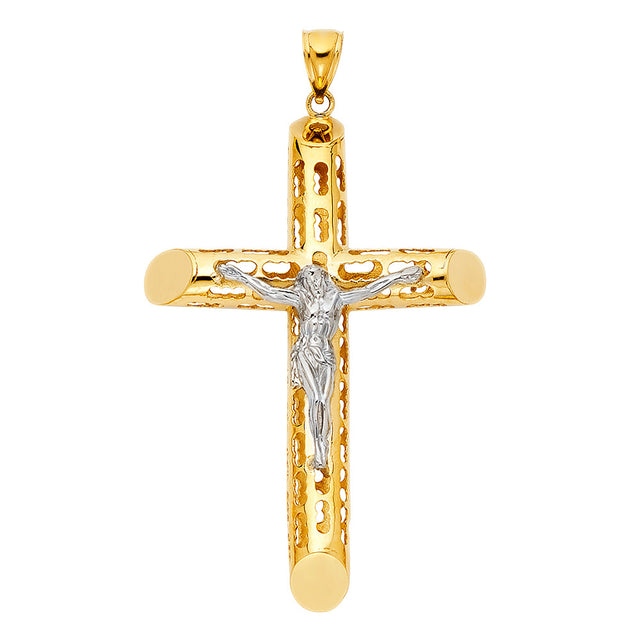 14K Two-Tone Gold Cut-Out Crucifix Pendant