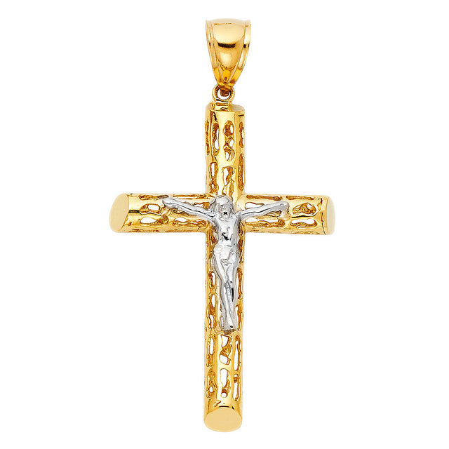 14K Two-Tone Gold Cut-Out Crucifix Pendant