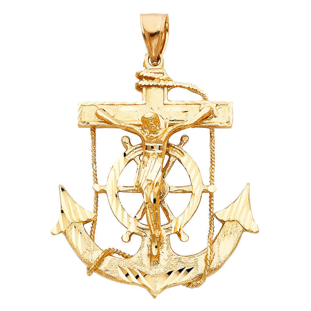 14K Yellow Gold Mariner Crucifix Anchor Pendant