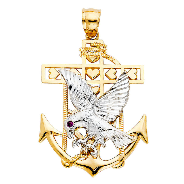 14K Two-Tone Gold Large Mariner Anchor with Eagle Pendant