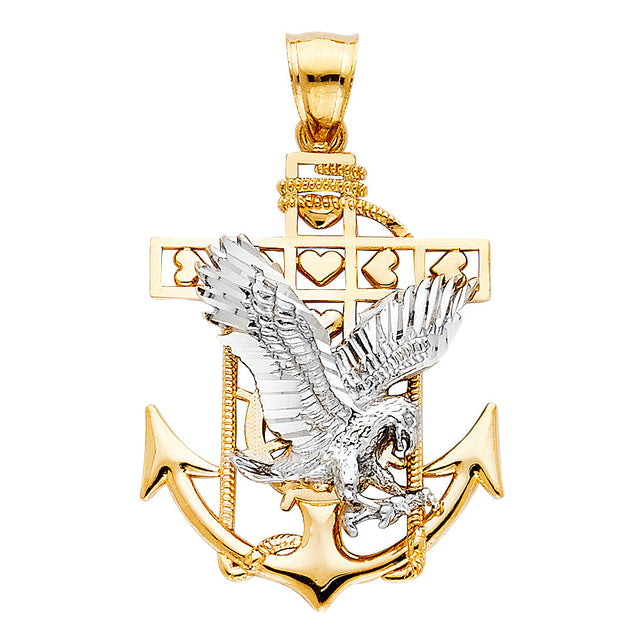 14K Two-Tone Gold Small Mariner Anchor with Eagle Pendant