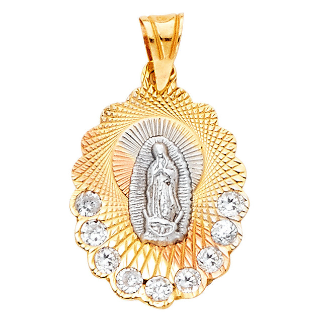 14K Tricolor Gold CZ Guadalupe Pendant