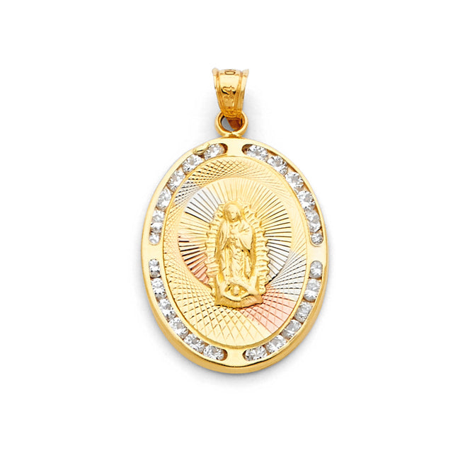 14K Tricolor Gold CZ Guadalupe Pendant