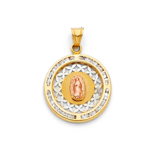 14K Tricolor Gold CZ Guadalupe Pendant