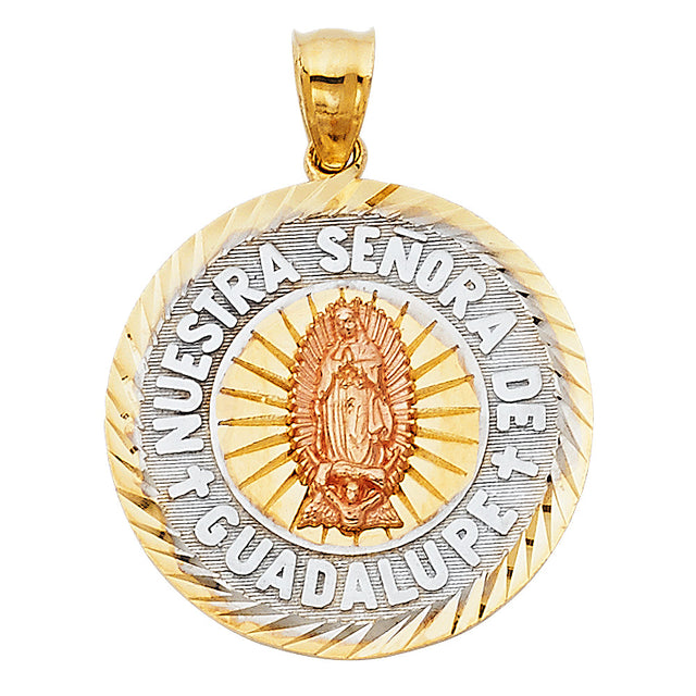 14K Tricolor Gold Our Lady of Guadalupe Pendant