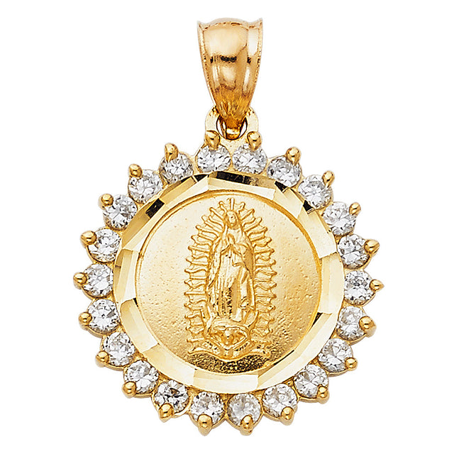 14K Yellow Gold CZ Our Lady of Guadalupe Pendant