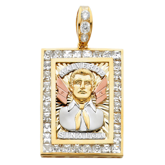 14K Tricolor Gold CZ Malverde Sinaloa Pendant