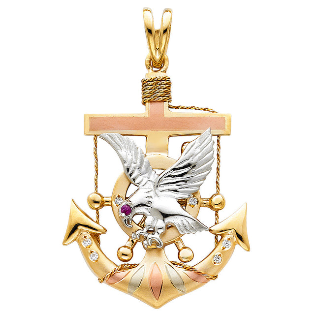 14K Tricolor Gold Mariner Anchor with Eagle Pendant