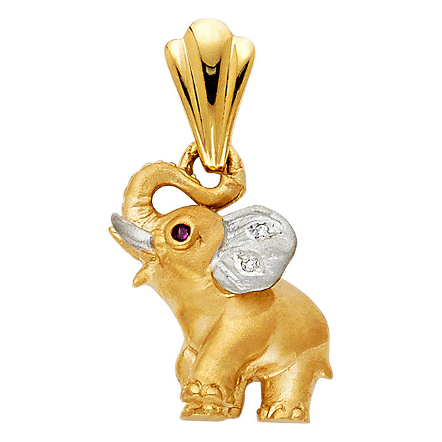 14K Two-Tone Gold CZ Elephant Pendant