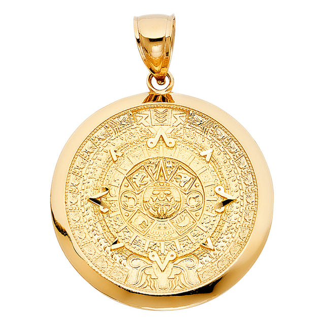 14K Yellow Gold Large Aztec Calendar Pendant