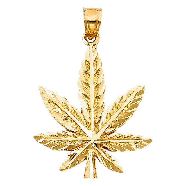 14K Yellow Gold Large Marijuana Leaf Pendant