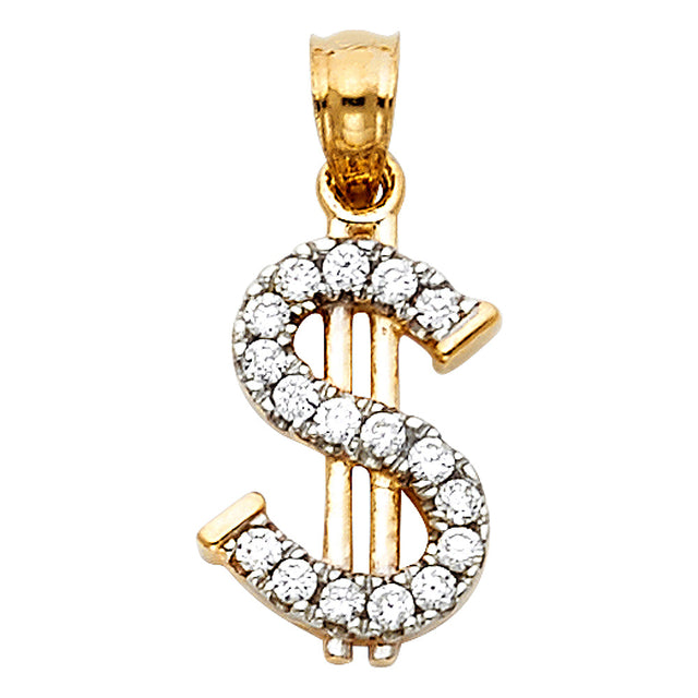 14K Two-Tone Gold Stone-Accented Dollar Sign Pendant