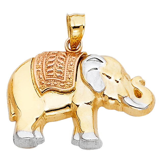 14K Tricolor Gold Elephant Pendant