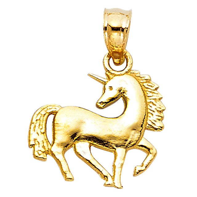 14K Yellow Gold Standing Unicorn Pendant on White Background