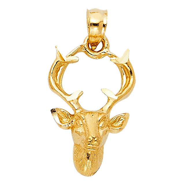 14K Yellow Gold Deer Buck Pendant on White Background