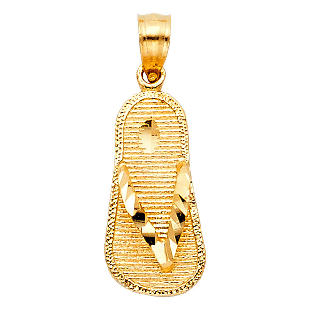 14K Yellow Gold Flip-Flop Sandal Pendant on White Background