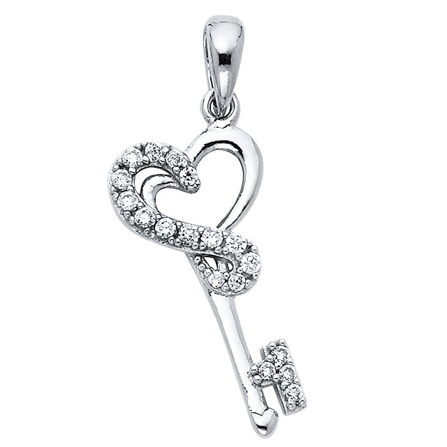 14K White Gold Heart-Infinity Key Pendant on White Background