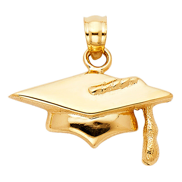 14K Yellow Gold Graduation Cap Pendant on White Background