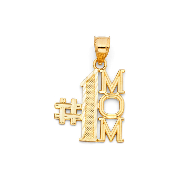 14K Yellow Gold No. 1 Mom Pendant on White Background