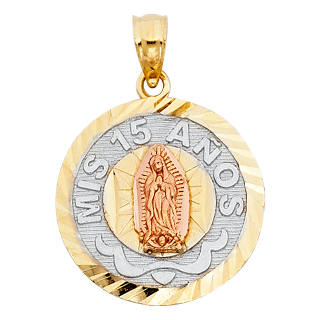 14K Tricolor Gold Mis 15 Años Guadalupe Round 1.63 g