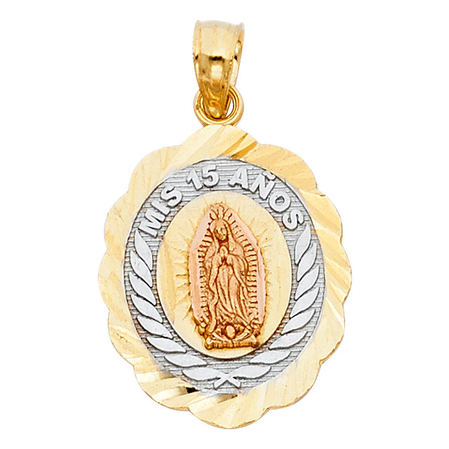 14K Tricolor Gold Mis 15 Años Guadalupe Oval 1.74 g