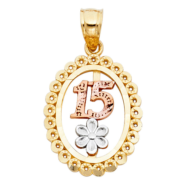 14K Tricolor Gold 15 Years Pendant