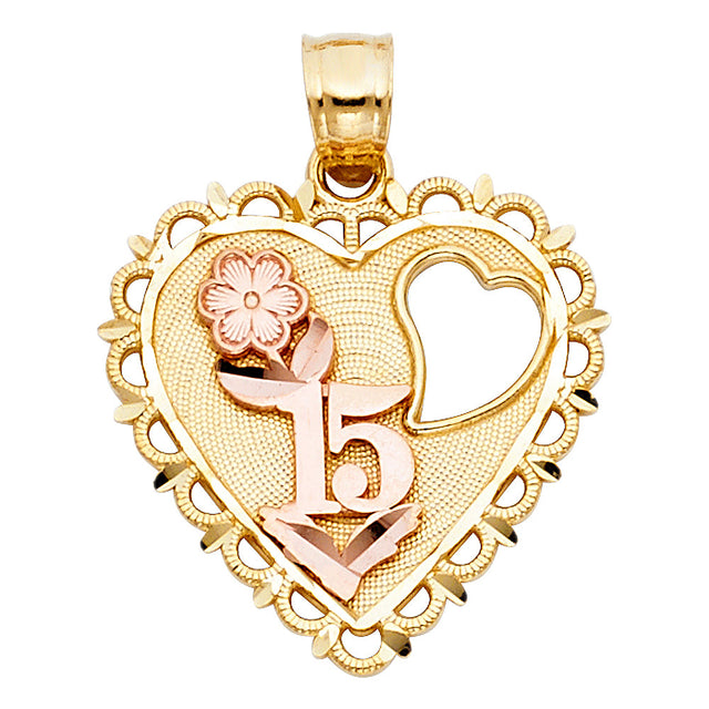 14K Two-Tone Gold 15 Years Heart Pendant