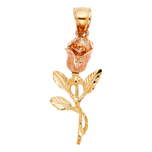14K Two-Tone Gold Rosebud Pendant on White Background