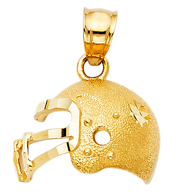 14K Yellow Gold Football Helmet Pendant on White Background