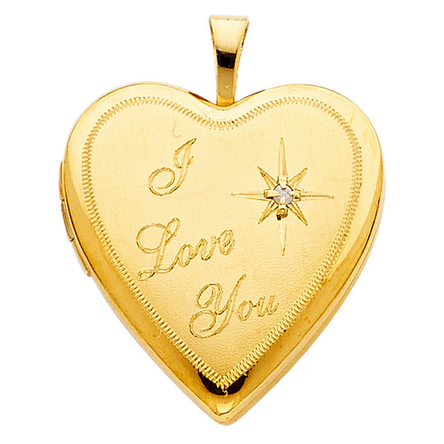 14K Yellow Gold I Love You Diamond-Accent Heart Locket Pendant on White Background