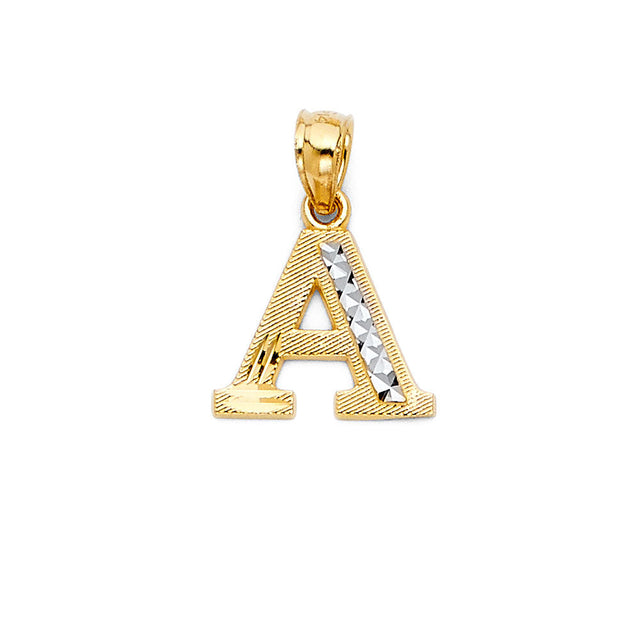 14K Two-Tone Gold Block Initial Pendant on White Background
